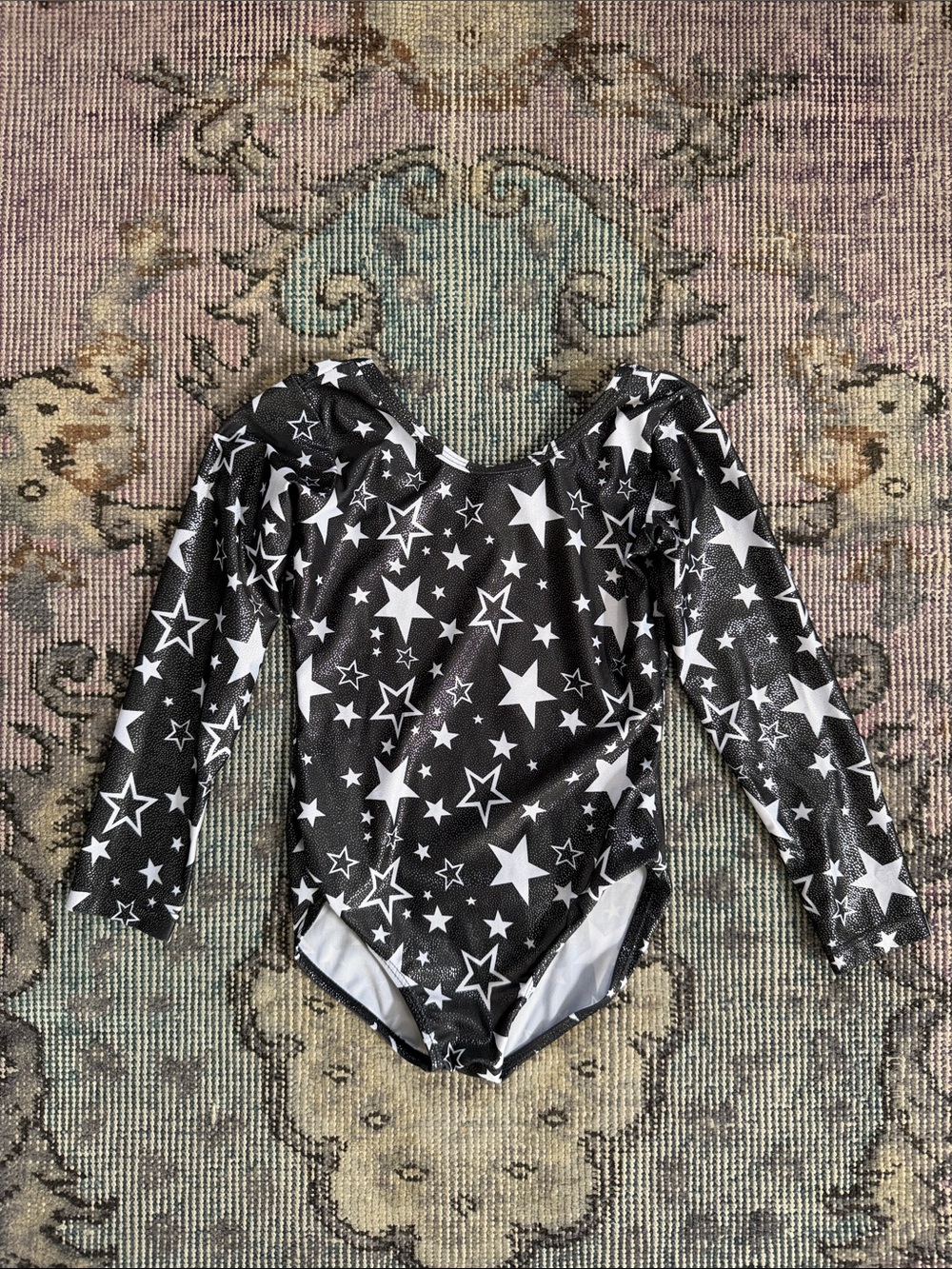 Kids Black Star Print Long-Sleeve One-Piece